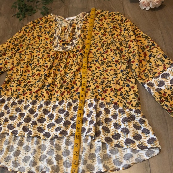 Dr2 Plus Floral Top Flowy Yellow Long Sleeve Boho - Picture 7 of 8